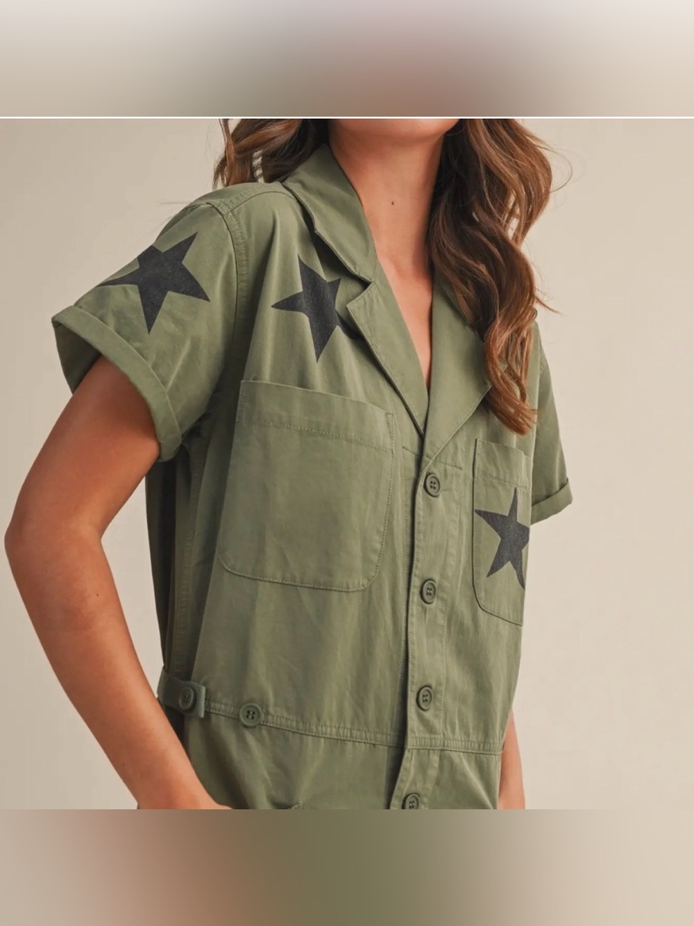 Pistola Grover Jumpsuit Royal Honor Olive Green with Black Stars Size Small - Picture 3 of 13